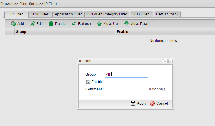 a screenshot of adding a new IP Filter Group